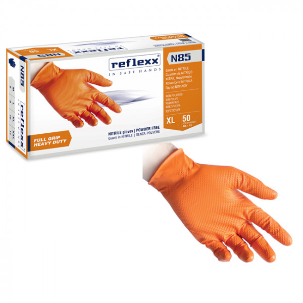 Γάντια Νιτριλίου Μεγάλης Αντοχής REFLEXX N85 Χωρίς Πούδρα Πορτοκαλί 50 Τεμ. Medium